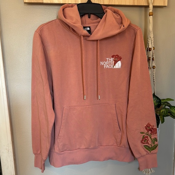 The North Face Tops - The North Face Pink Hoodie with Floral Embroidery